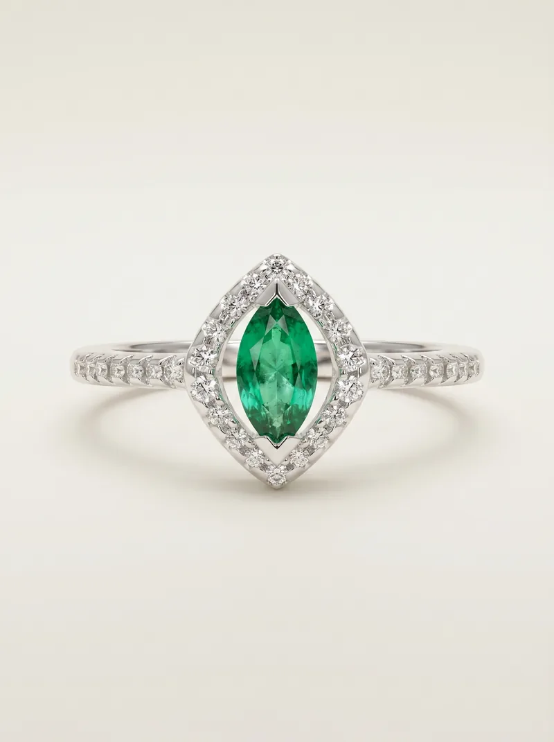 Anillo marquis esmeralda 5.6x3mm