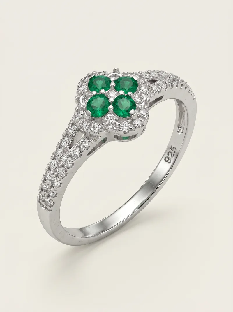 Anillo cuatro esmeraldas plata