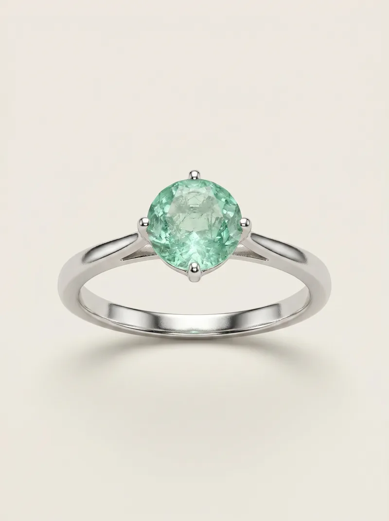 Anillo esmeralda 6.5mm solitario plata