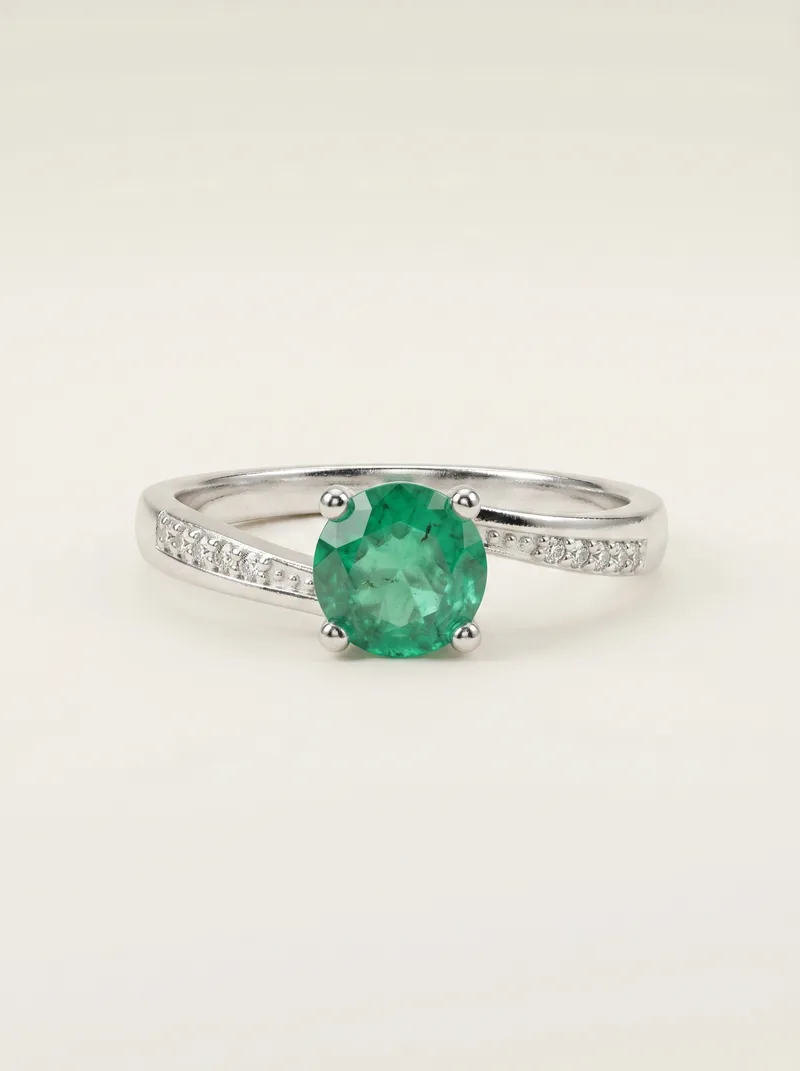 Anillo esmeralda 5mm clásico plata