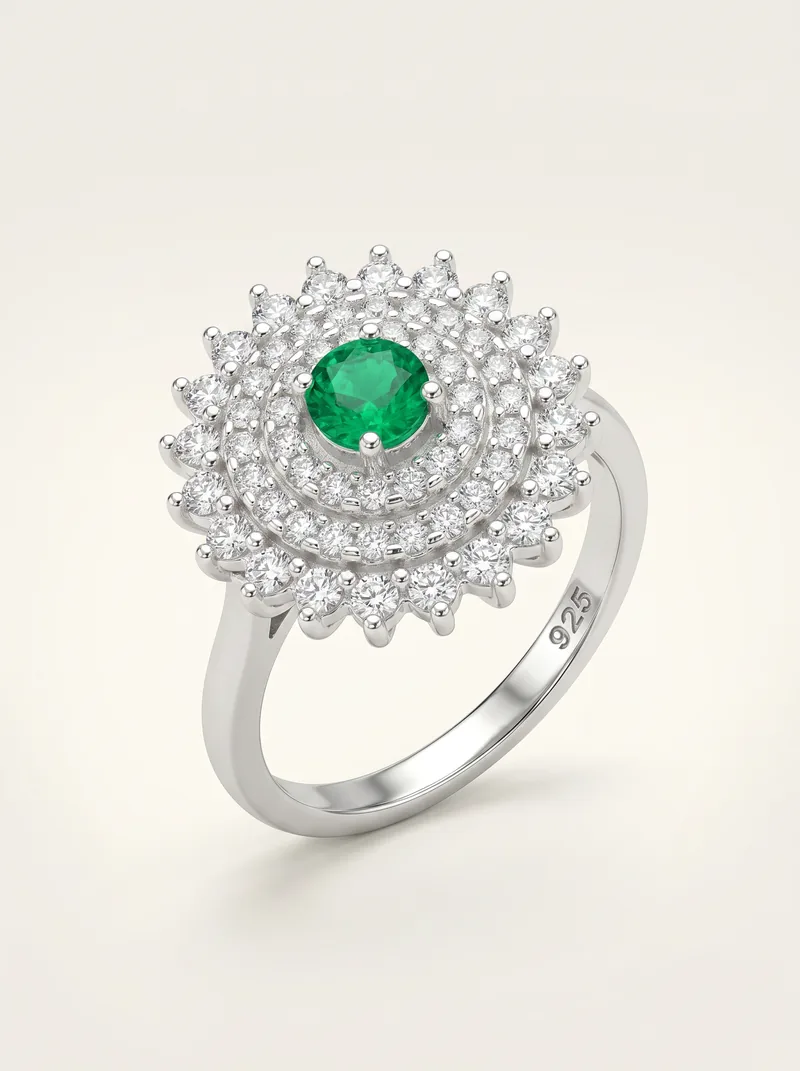 Anillo esmeralda 3.5mm flores zircón
