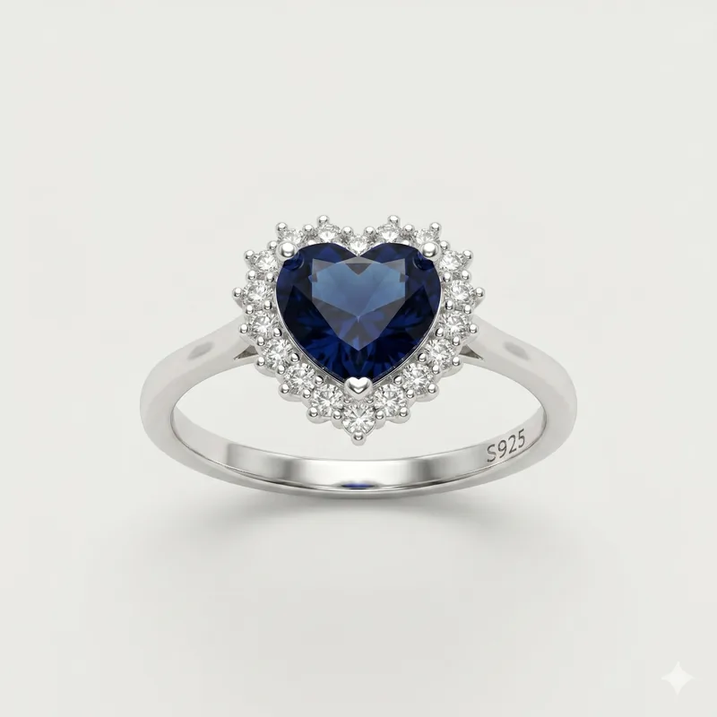 Anillo corazón azul plata