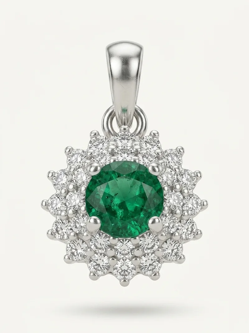 Dije esmeralda 4.5mm 0.2ct plata