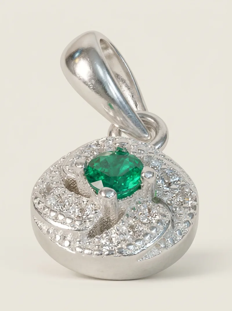 Dije esmeralda 2.5mm 0.1ct plata