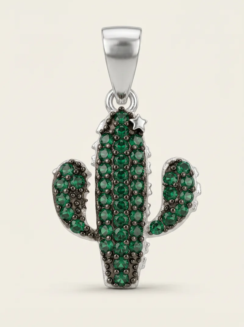 Dije colibrí con cactus plata