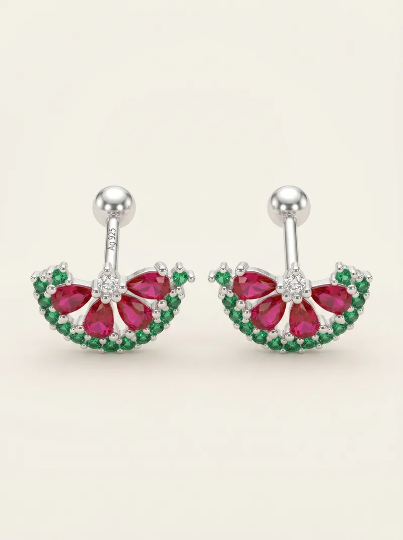 Aretes sandía plata con zircón