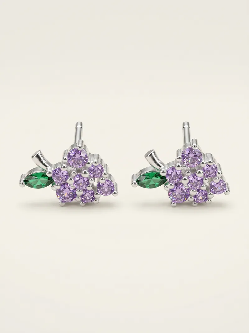 Aretes uvas plata con zircón