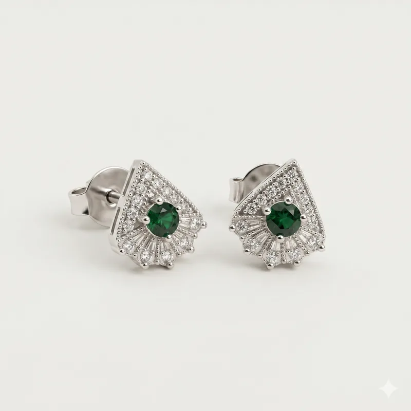 Aretes esmeralda redonda plata