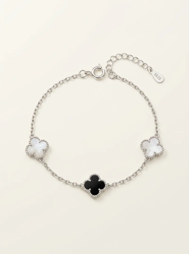Pulsera trébol bicolor plata